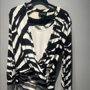 Frank Lyman Design Monochrome Zebra Wrap Blouse